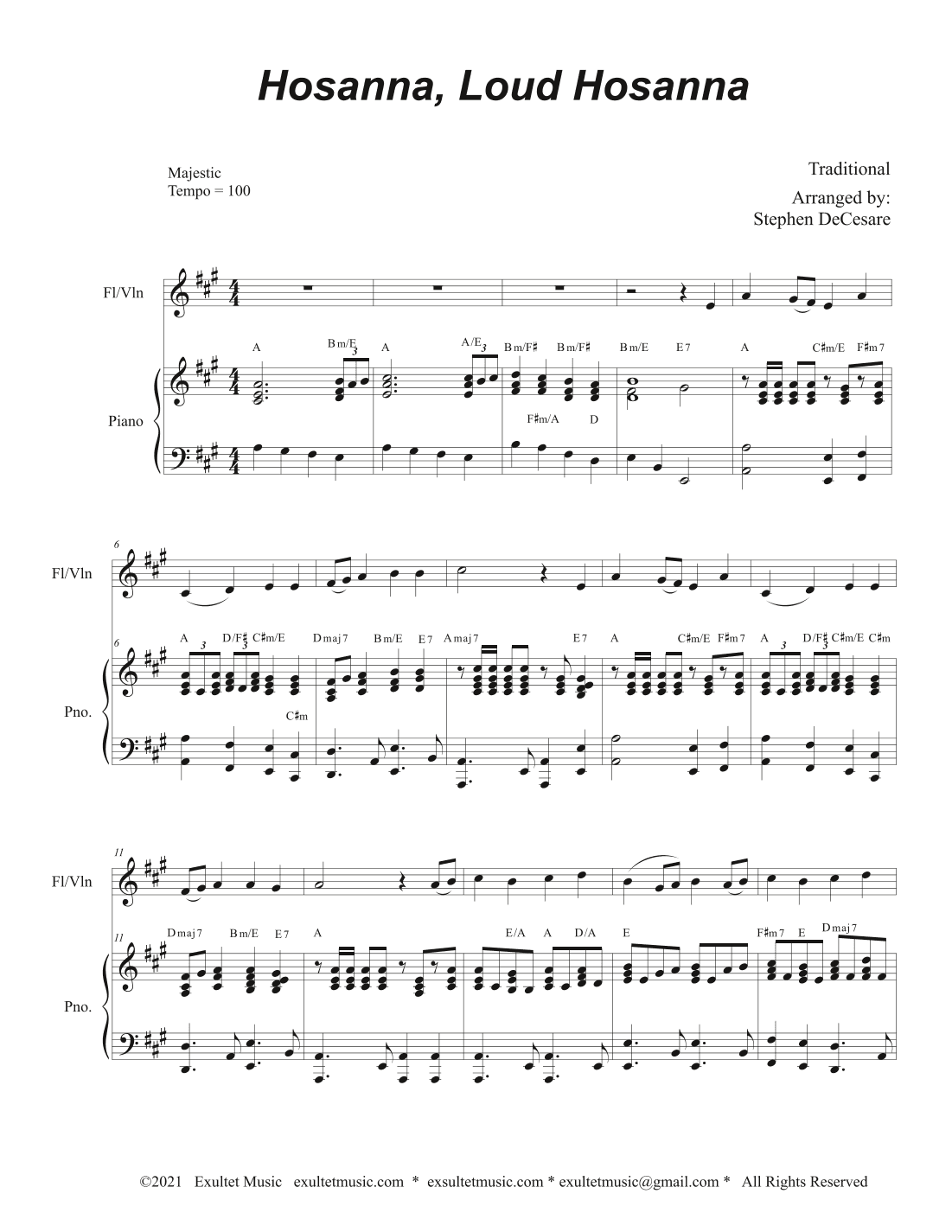 Hosanna, Loud Hosanna (Flute or Violin solo - Piano accompaniment) (arr. Stephen DeCesare)