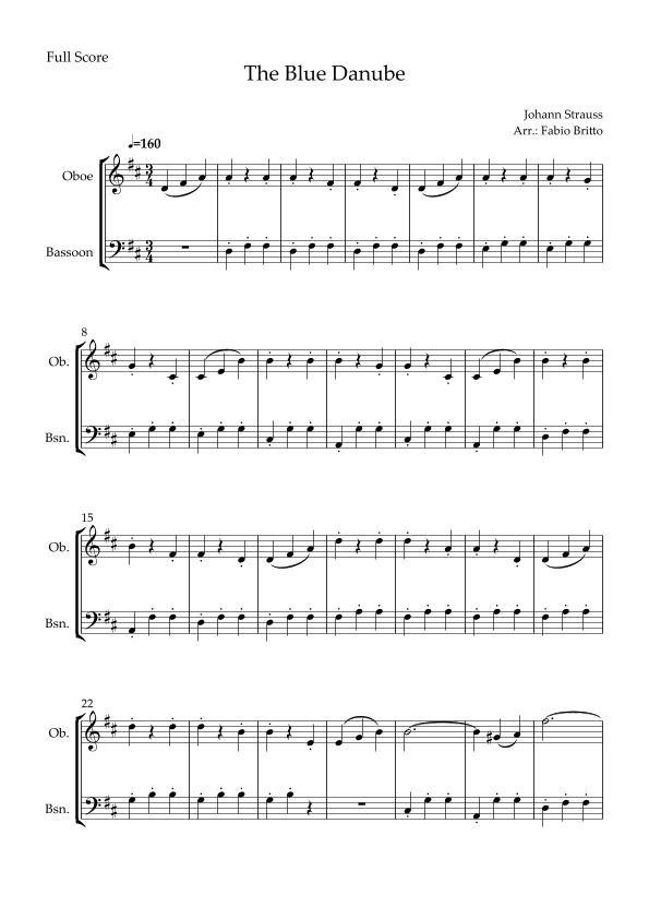 The Blue Danube (Waltz by Johann Strauss) for Oboe & Bassoon Duo (arr. Fabio Britto)