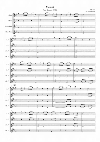 Bach - Menuet - Flute Quartet - EASY (arr. David Kocijan)