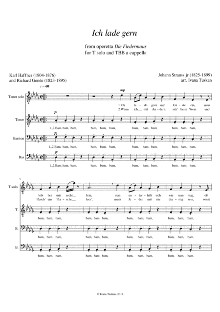 Orlofsky's aria (Die Fledermaus) TTBB a cappella, german text (arr. Ivana Tuskan)