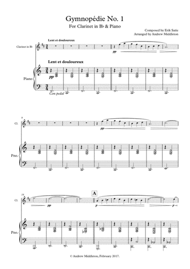 Gymnopedie No. 1 for Clarinet in B Flat and Piano (arr. Andrew Middleton)