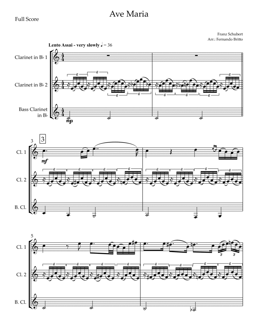 Ave Maria (Franz Schubert) for Clarinet Trio (arr. Fernando Britto)