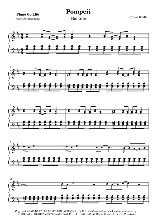 Pompeii (arr. Piano Go Life)