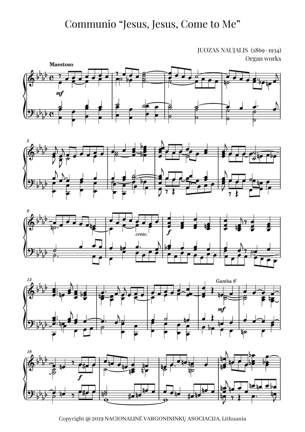 Communio “Jesus, Jesus, Come to Me” by Juozas Naujalis (1869–1934)