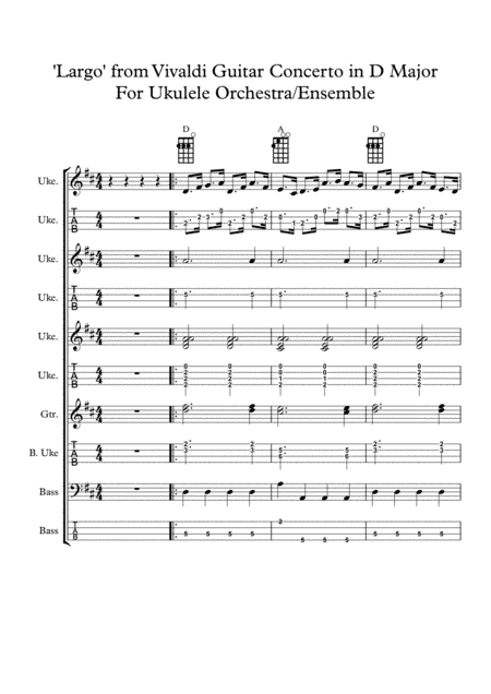 Vivaldi Guitar Concerto in D Major for Ukulele Orchestra/Ensemble (Music/Tablature) (arr. Chris J. Day)
