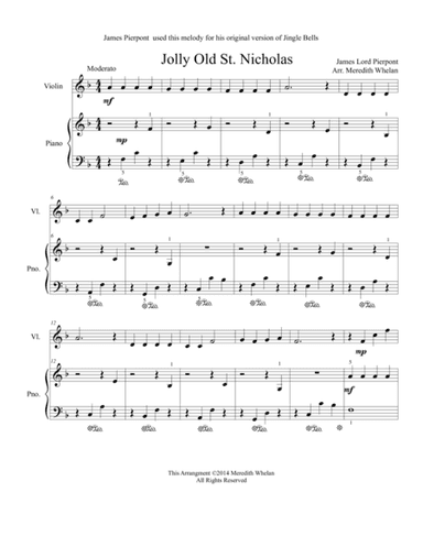 Christmas Duets for Violin & Piano:  Jolly Old St. Nicholas (arr. Meredith Whelan)