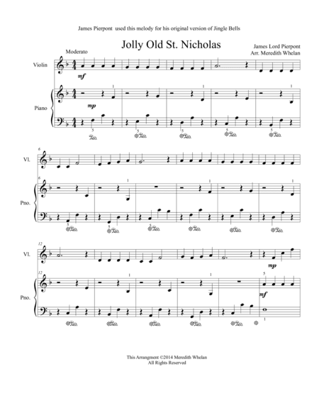 Christmas Duets for Violin & Piano:  Jolly Old St. Nicholas (arr. Meredith Whelan)
