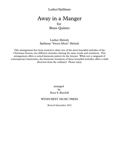 AWAY IN A MANGER, Two Settings for Brass Quintet (arr. Kent S. Burchill)