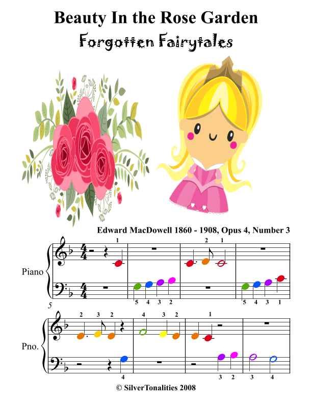 Beauty in the Rose Garden  Beginner Piano with Colored Notes (arr. SilverTonalities)
