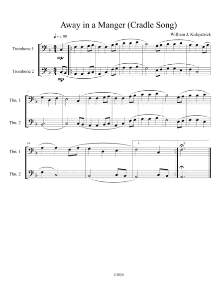 Away in a Manger (Cradle Song) for trombone duet (arr. B C Dockery)
