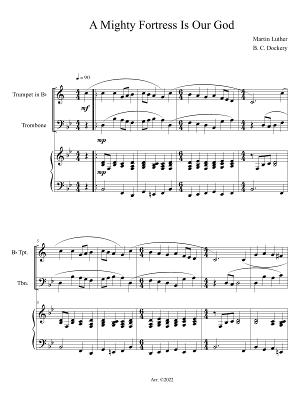 A Mighty Fortress is Our God (Trumpet and Trombone Duet with Piano Accompaniment) (arr. B. C. Dockery)