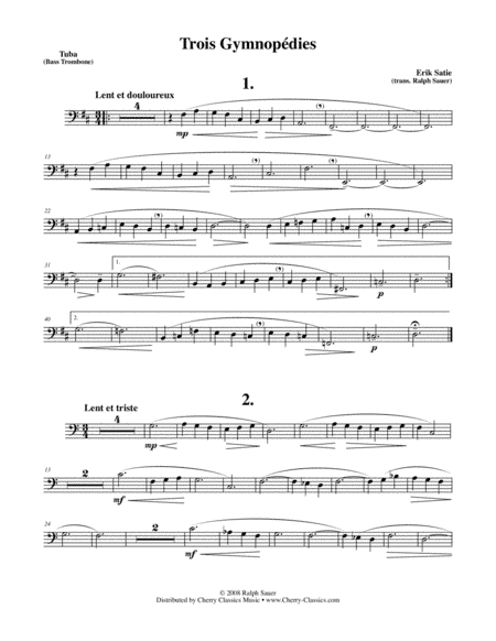 Trois Gymnopédie for Tuba or Bass Trombone & Piano (arr. Sauer, Ralph)