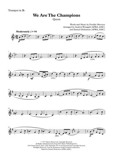 We Are The Champions (arr. Andrew Wrangell, Samuel Dickenson)