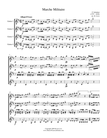 Marche Militaire (Guitar Quartet) - Score and Parts (arr. Kevin Love)