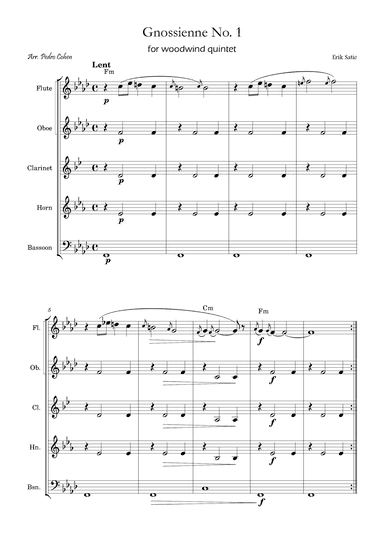 Gnossienne No. 1 – for Woodwind Quintet with chords (arr. Pedro Cohen)