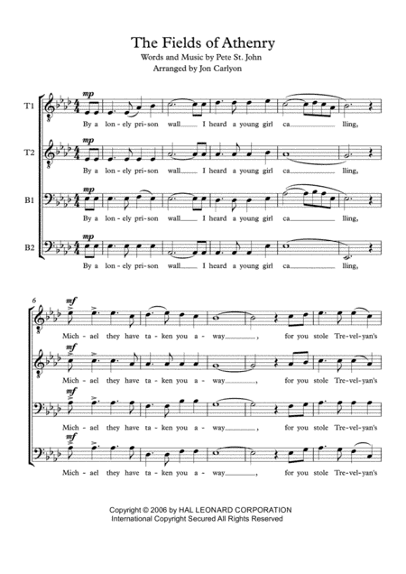 The Fields Of Athenry (arr. Jon Carlyon)