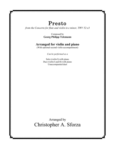 Presto, violin solo after Telemann (arr. Christopher A. Sforza)