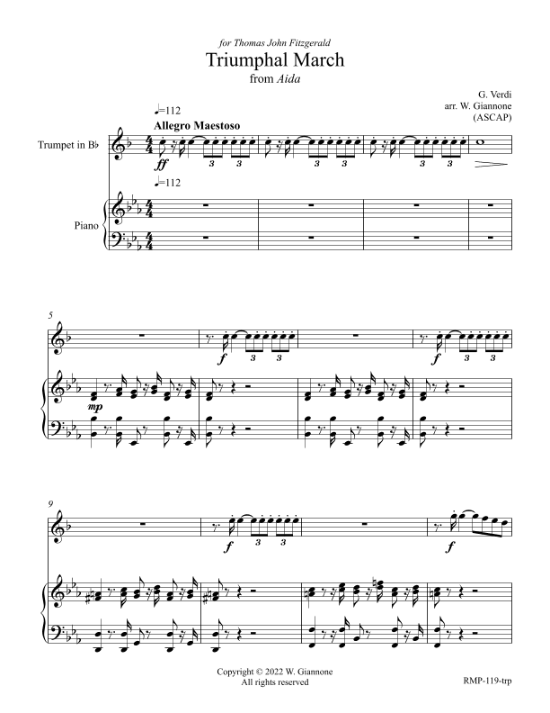 Verdi - Triumphal March from Aida (for Trumpet with piano accompaniment) (arr. William Giannone)