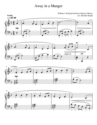 Away in a Manger for early intermediate piano (arr. Michelle Bright)