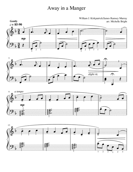 Away in a Manger for early intermediate piano (arr. Michelle Bright)