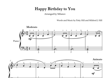 Happy Birthday to You Piano in F Easy Intermediate Full Fingering (arr. Milanov)