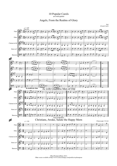 10 Popular Christmas Carols for wind quintet (arr. Ray Thompson)