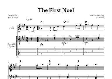 The First Noel - For Flute in A and Acoustic Guitar (TAB) (arr. Yuri Noronha)