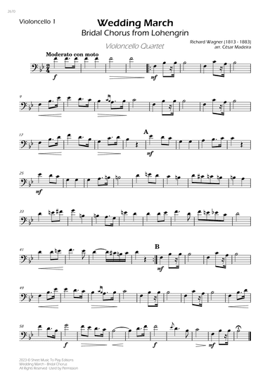 Wedding March (Bridal Chorus) - Cello Quartet (Individual Parts) (arr. César Madeira)