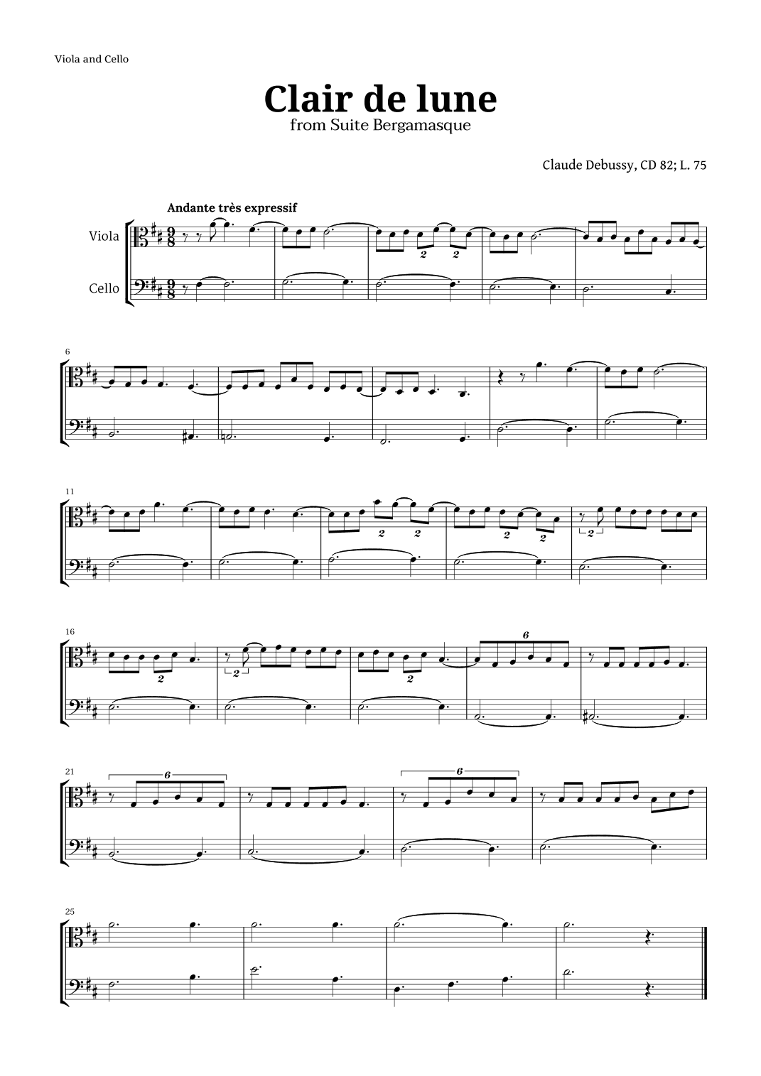 Clair de Lune by Debussy for Viola and Cello (arr. Langanho)