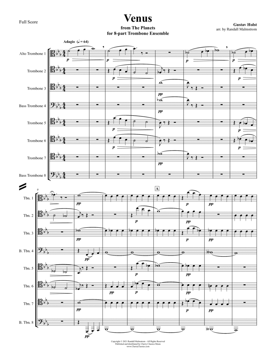 Venus from "The Planets" for 8-part Trombone Ensemble Choir (arr. Randall Malmstrom)