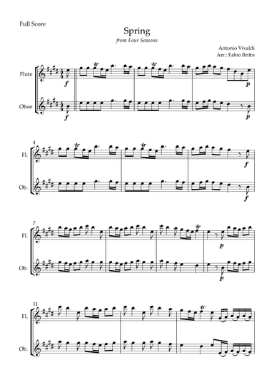 Spring (from Four Seasons of Antonio Vivaldi) for Flute & Oboe Duo (arr. Fabio Britto)