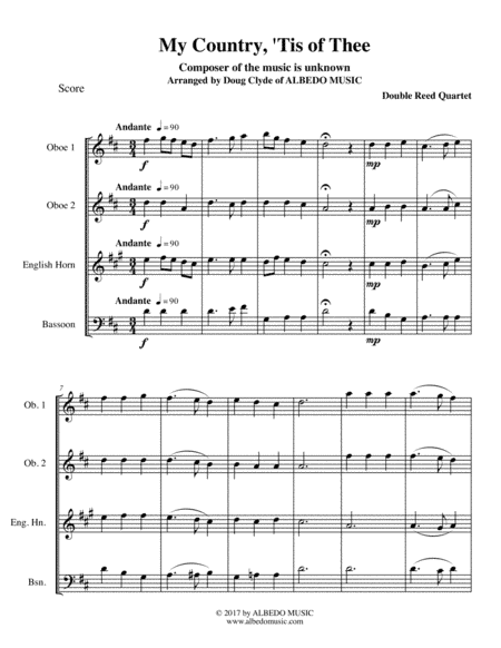 My Country, 'Tis of Thee for Double Reed Quartet (arr. Doug Clyde)