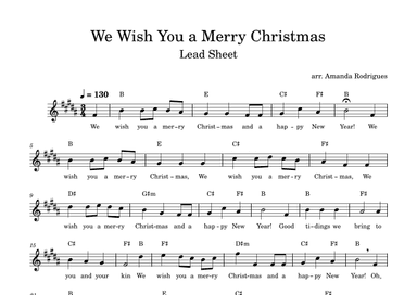 We Wish You a Merry Christimas - Easy Lead Sheet in B Major (arr. Amanda Rodrigues)