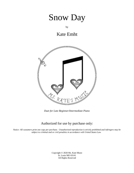 Snow Day (Late Beginner/Intermediate Piano Duet)