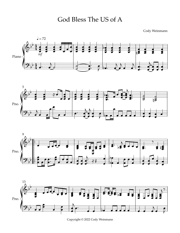God Bless The U.S. of A (Solo Piano)