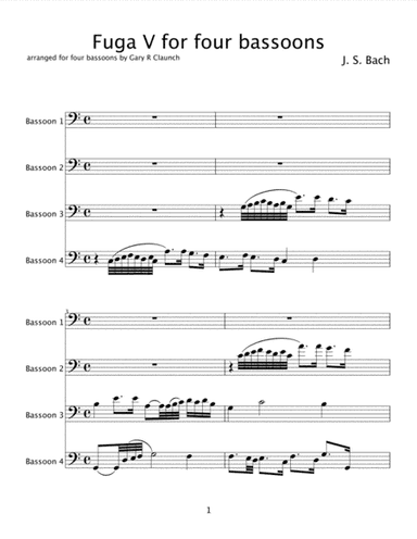 Fuga V by JS Bach, arranged for 4 bassoons (arr. Gary R Claunch)