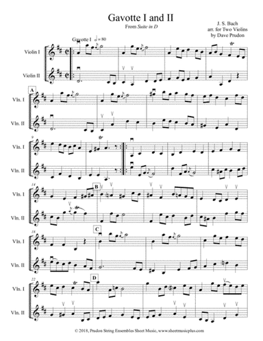 Bach Gavotte I & II for Two Violins (arr. Dave Prudon)