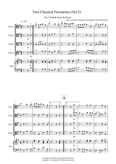 2 Classical Favourites for Viola Quartet (volume three) (arr. David Burndrett)