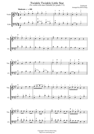 Twinkle Twinkle Little Star (for violin-cello duet, suitable for grades 1-3) (arr. Edwin Sung)