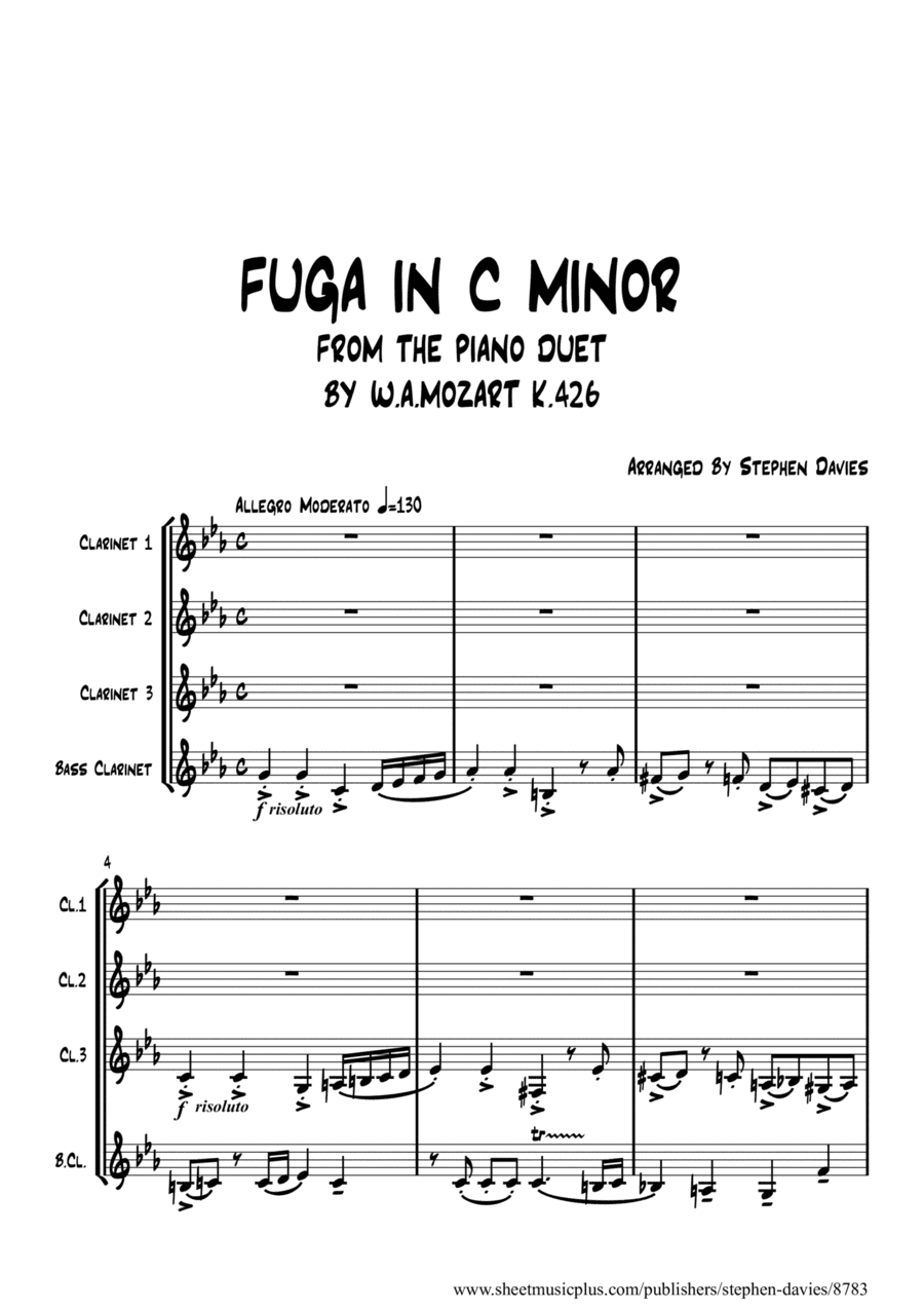 Fuga in C Minor from the Piano Duet K.426 by W.A.Mozart for Clarinet Quartet (arr. Stephen Davies)