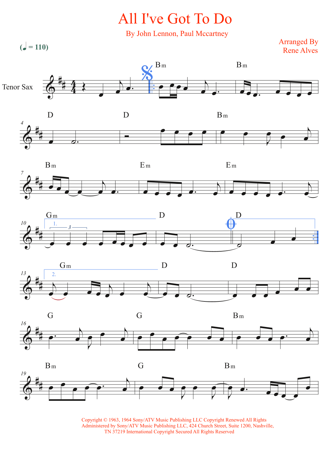 All I've Got To Do (arr. Rene Alves)
