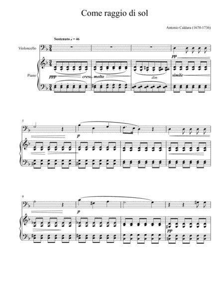 Antonio Caldara - Come raggio di sol (Violoncello Solo) (arr. André Laitano)