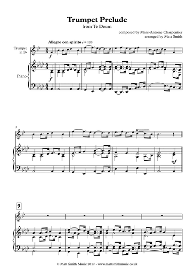 Trumpet Prelude from Te Deum (high) by Charpentier - TRUMPET WITH PIANO ACCOMPANIMENT (arr. Matt Smith)