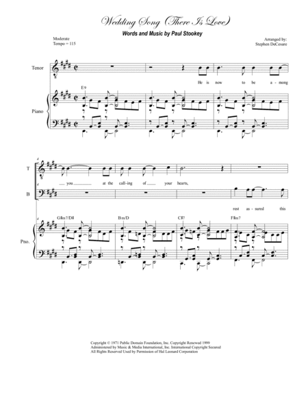 Wedding Song (there Is Love) (arr. Stephen DeCesare)
