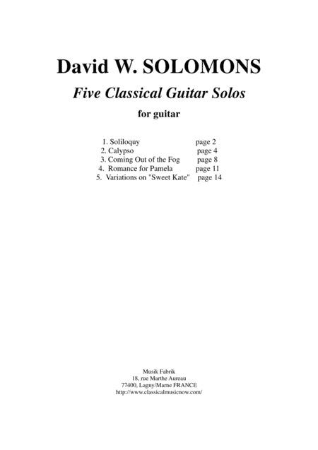 David W. Solomons: Five Classical Guitar Solos for guitar