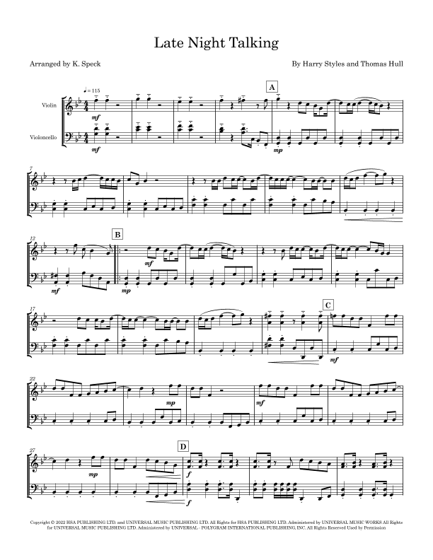 Late Night Talking (arr. K. Speck)