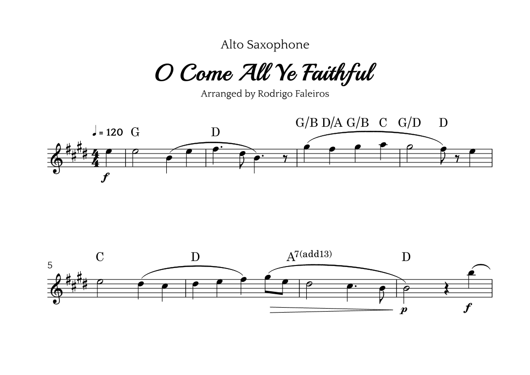 O Come All Ye Faithful (for alto sax solo) (arr. Rodrigo Faleiros)