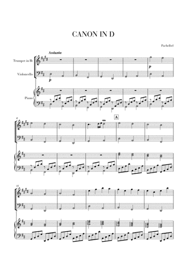 Canon in D for Trumpet in Bb, Cello and Piano (arr. Cadenza Editions)