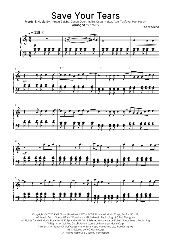 Save Your Tears (arr. Noteify)