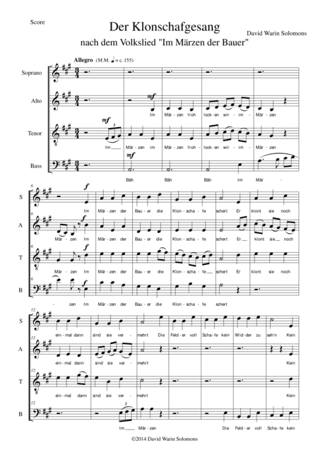 Der Klonschafgesang for mixed choir (SATB) (arr. David Warin Solomons)